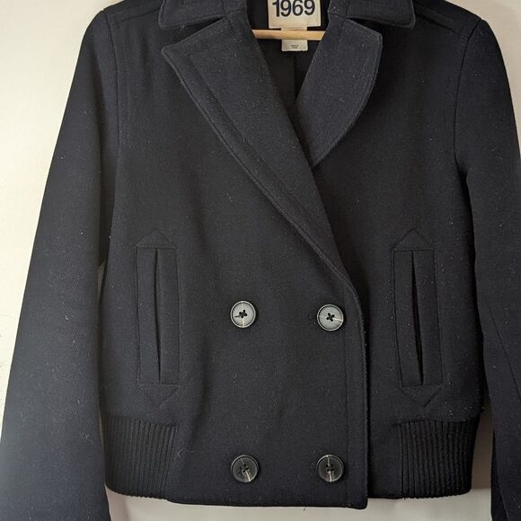 Gap thick Wool blend double breasted bomber coat Indigo Blue sz M bell s… - Picture 12 of 13